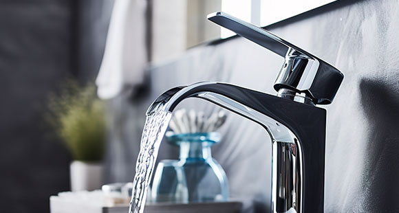 water flow from a waterfall tap into a bathroom sink